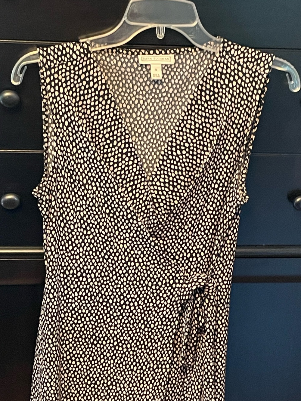Dana Buchman Black & White Dotted Sleeveless Faux Wrap Dress - Size S